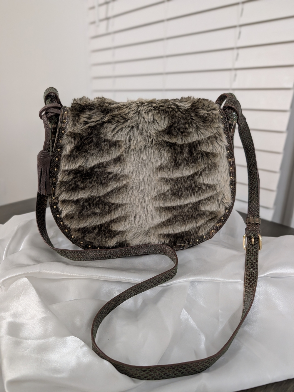 STEVEN by Steve Madden Faux Fur & Snakeskin Crossbody Bag
